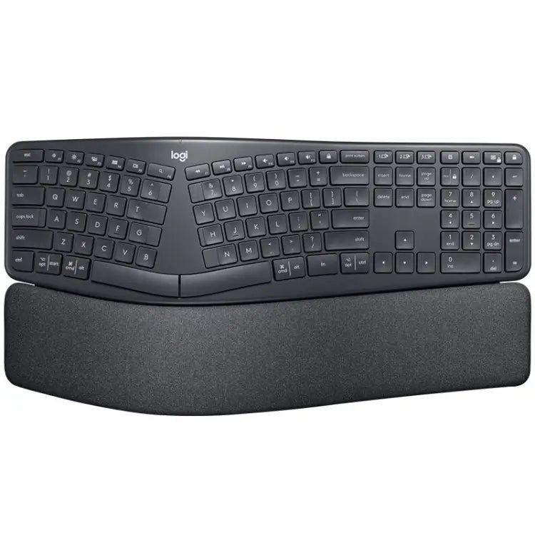 Logitech ERGO K860 ergonomisch toetsenbord bovenaanzicht met polssteun