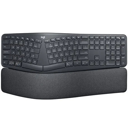 Logitech ERGO K860 ergonomisch toetsenbord bovenaanzicht met polssteun