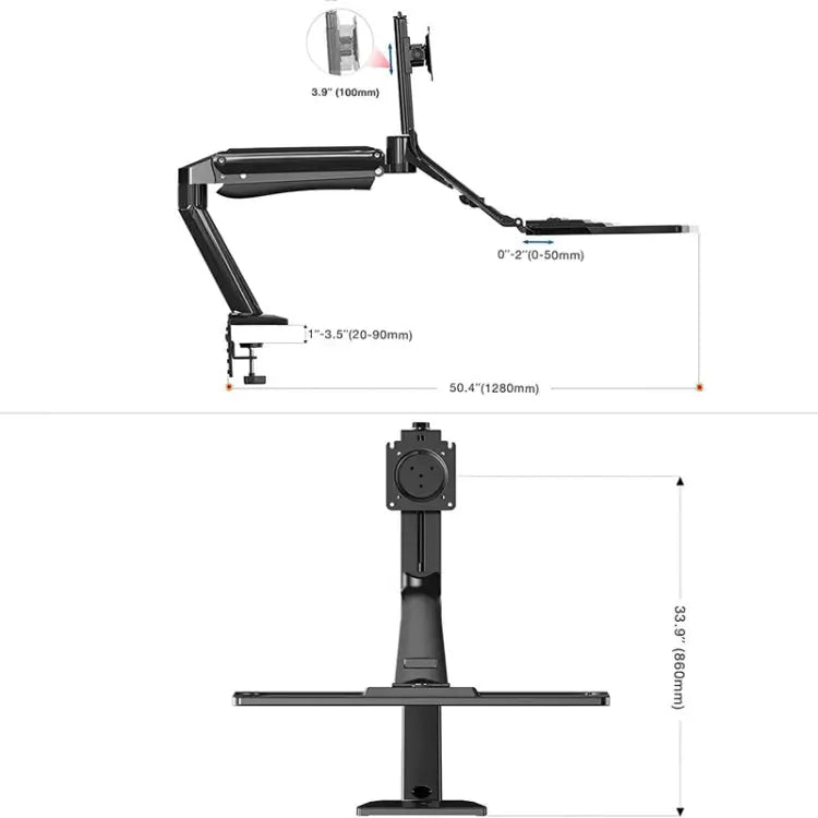 North Bayou NB40 monitorarm in gebruik staand werken bureau